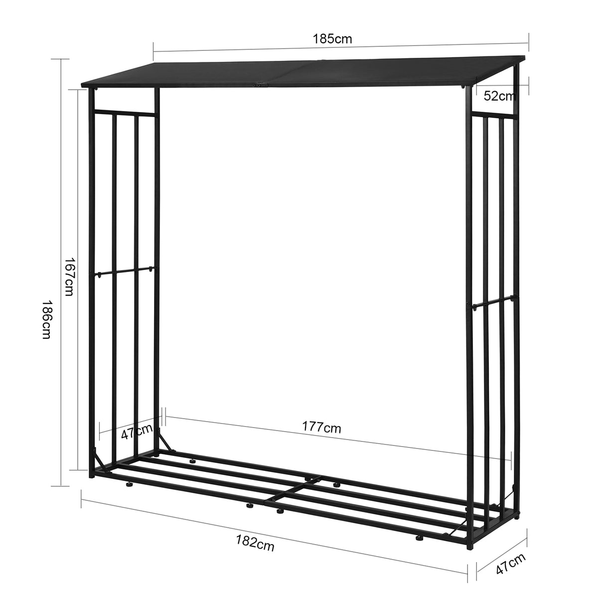 SoBuy SDA04-SCH Abri de Stockage de Bois Abri de Chauffage en Métal Porte-bûches avec Toit Étagère pour Bois de Cheminée