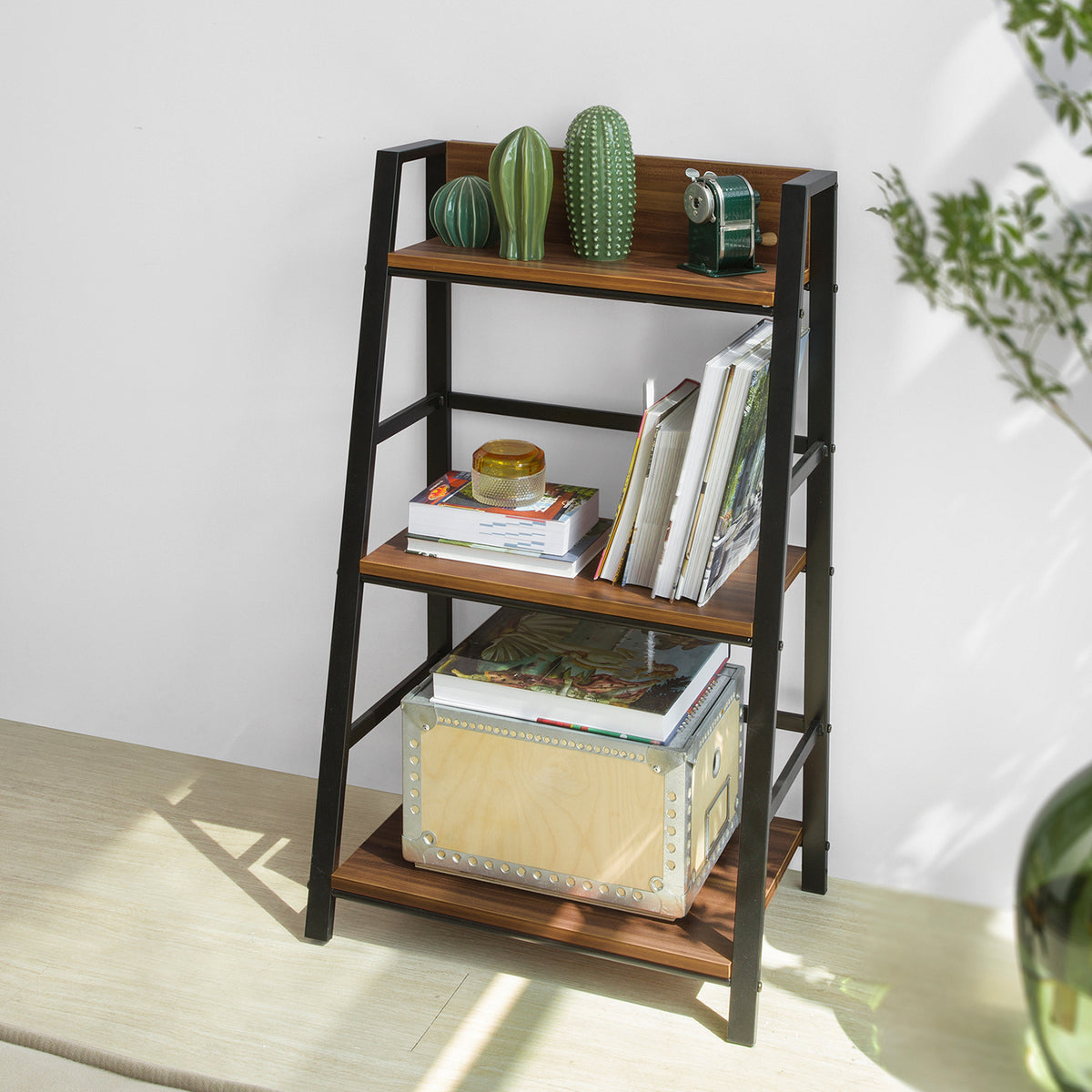 SoBuy STR01-N Bibliotecă Scăriță cu 3 Niveluri pentru Living Birou Bucătărie Baie Mobilier de Depozitare