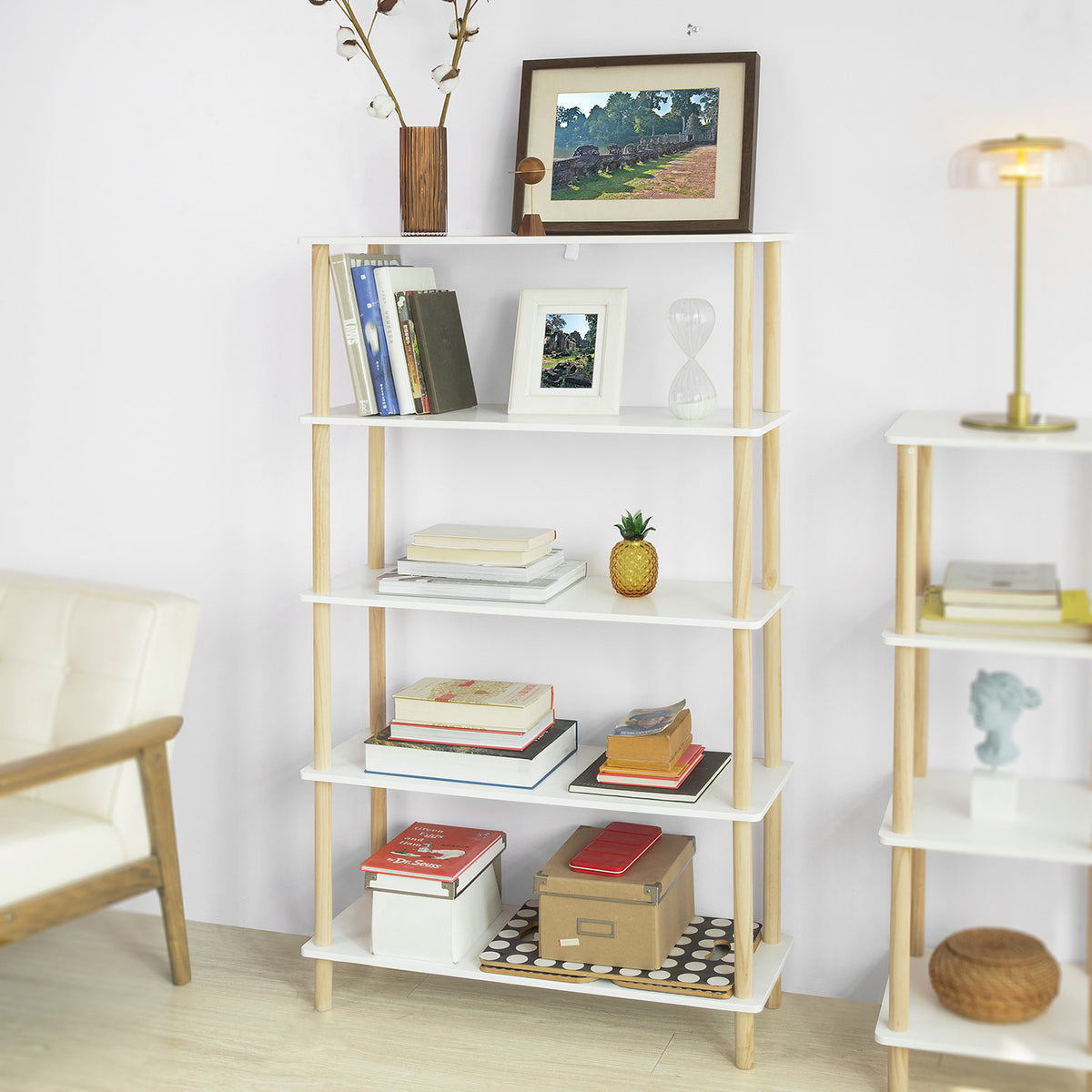SoBuy STR04-WN Étagère de rangement Bibliothèque Étagère avec 5 tablettes Étagère de cuisine