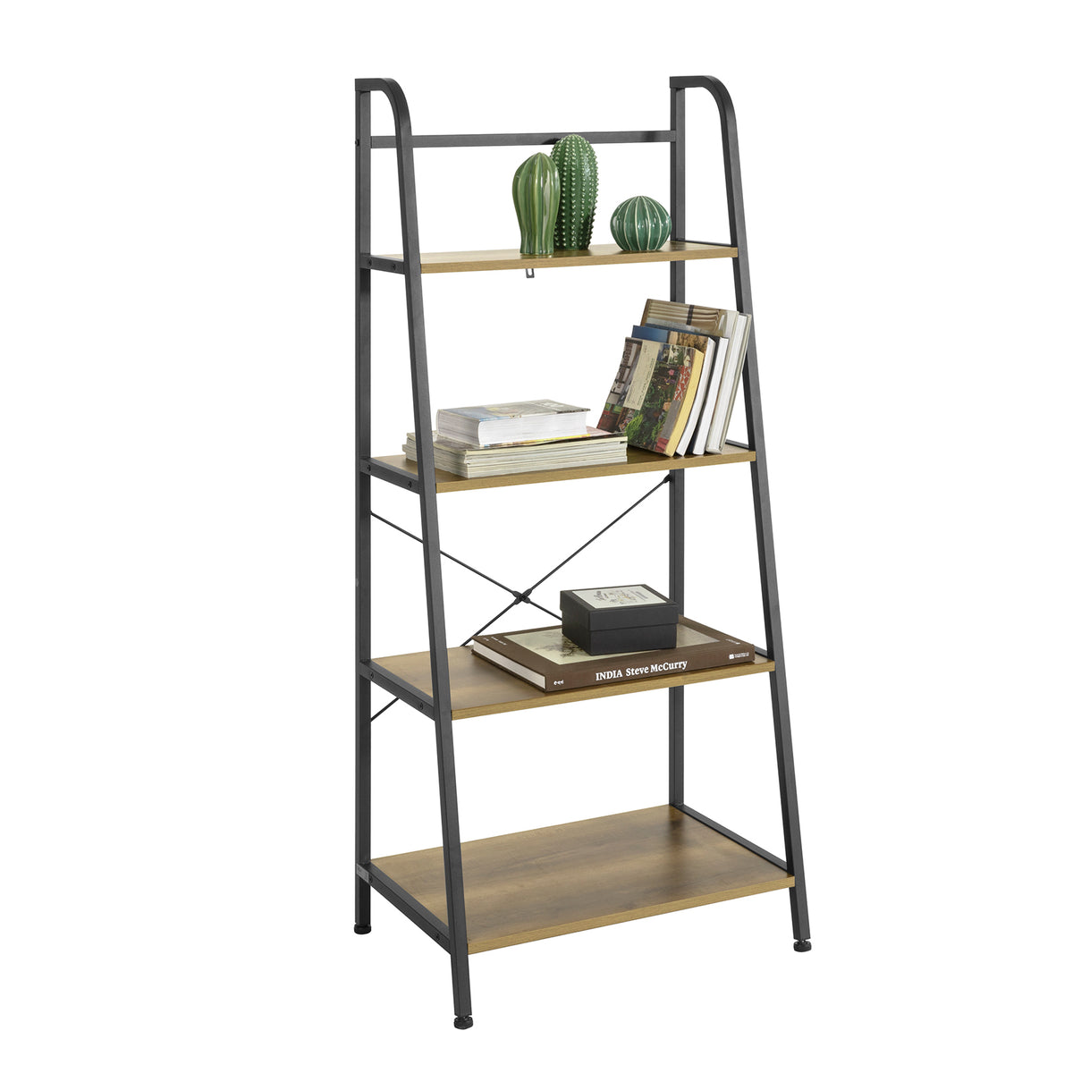 SoBuy STR09-PF Bibliothèque Étagère échelle à 4 Niveaux Étagère de Rangement Cadre en Métal Stable, Style Industriel