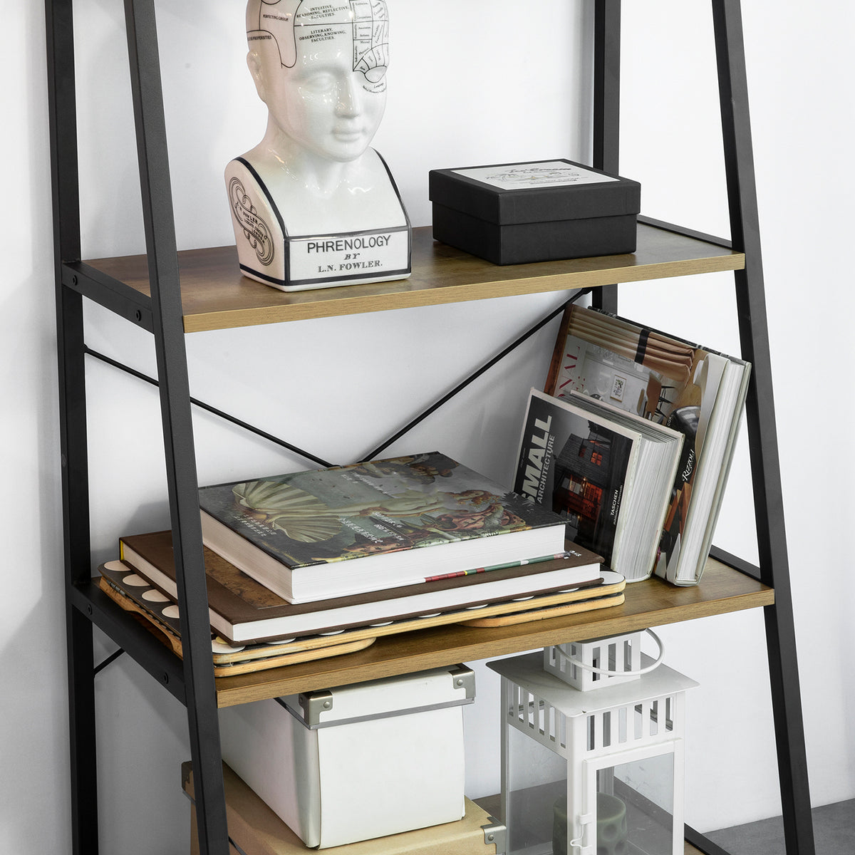 SoBuy STR09-PF Bibliotecă, Raft de Perete cu 4 Nivele, Raft de Depozitare cu Cadru Stabil din Metal, Stil Industrial