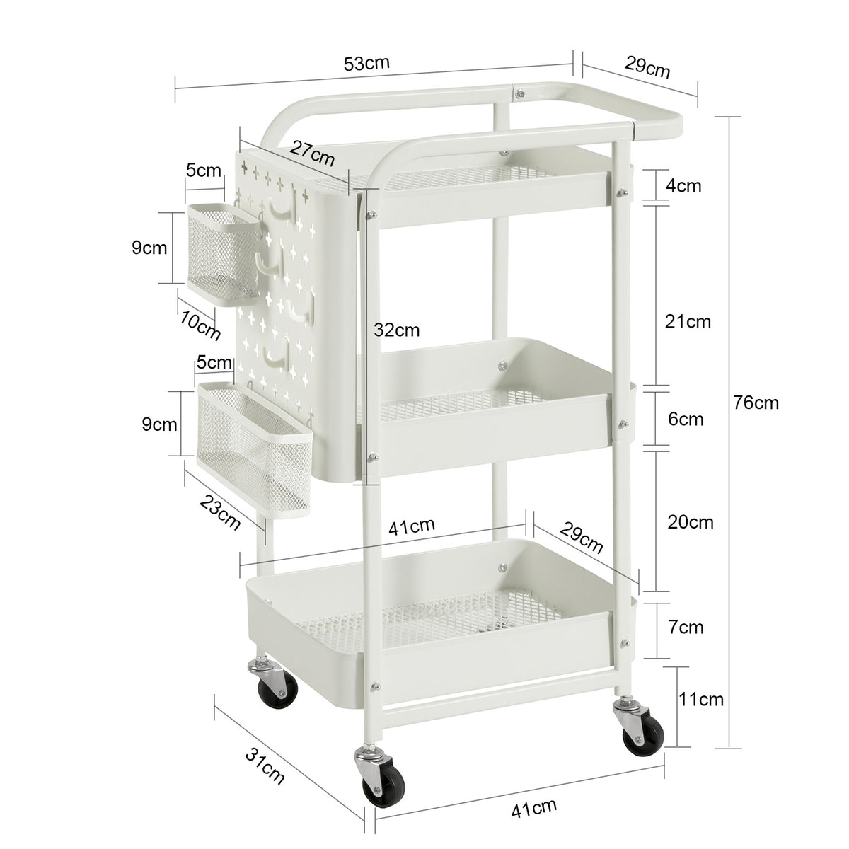 SoBuy SVW10-W Chariot de Rangement Desserte à Roulettes avec Poignée Mobile à Etagères en Métal