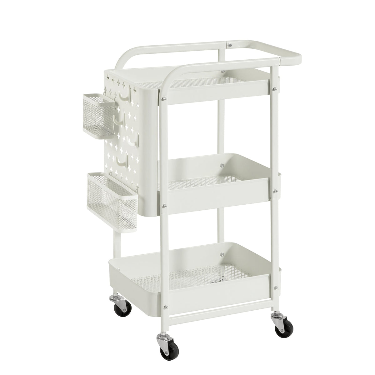SoBuy SVW10-W Chariot de Rangement Desserte à Roulettes avec Poignée Mobile à Etagères en Métal