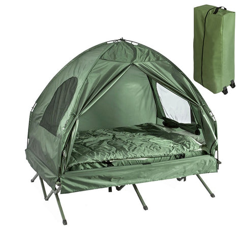 SoBuy Curta de camping pentru camping pentru bancă pliabilă cu saltea și 1 geantă de dormit maxim 180 kg verde 193x145x188cm OGS32-L-GR