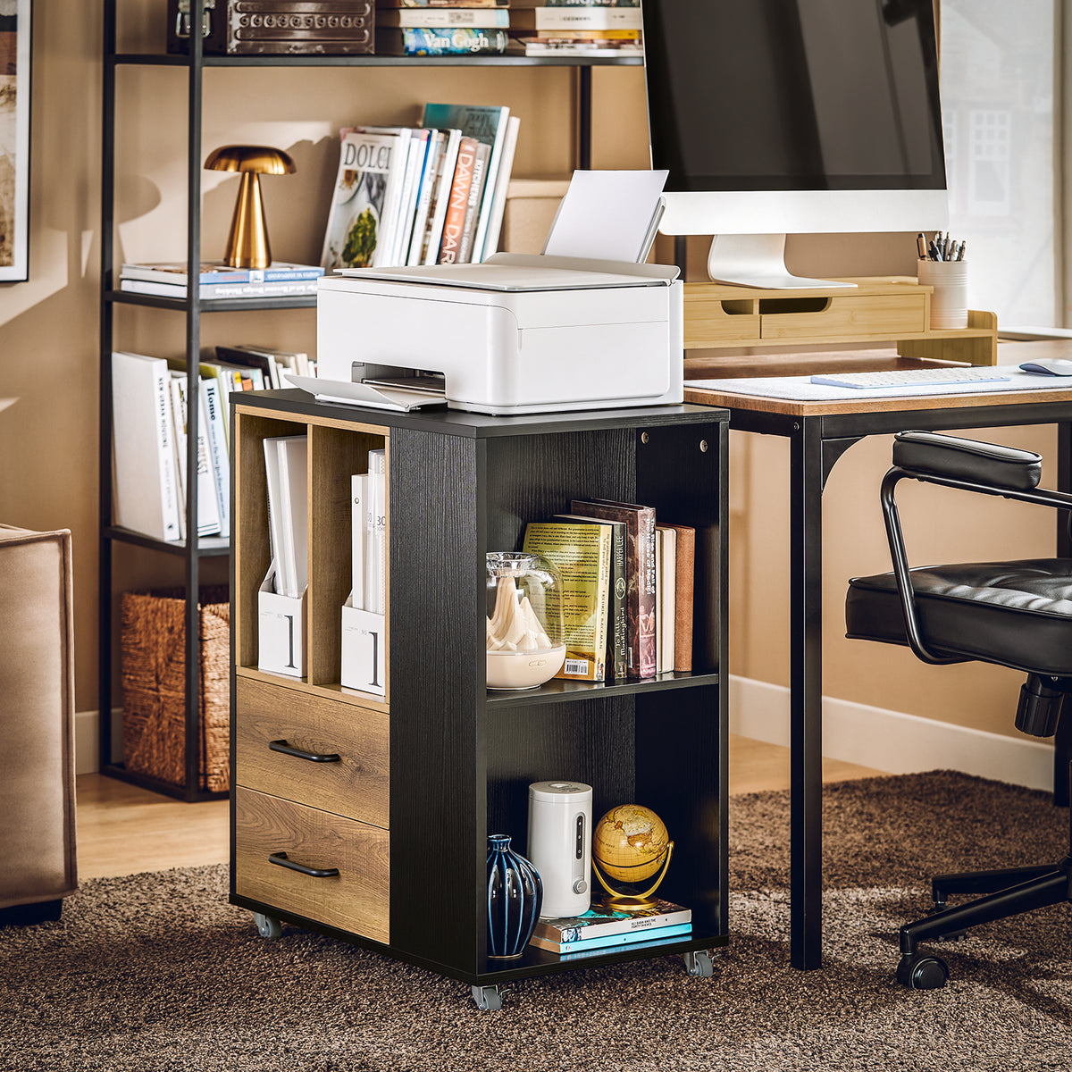 SoBuy ASK01-PF Caisson de Bureau Support Imprimante Bureau Mobile Caisson avec Tiroirs et Compartiments Bureau