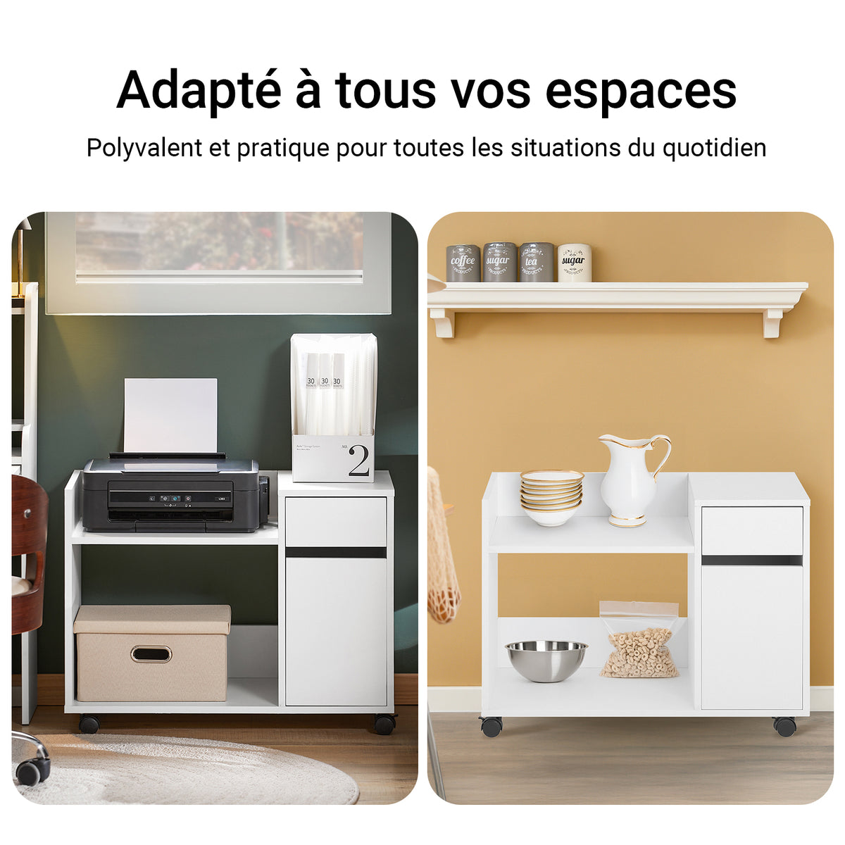 SoBuy ASK02-W Caisson de Bureau à roulettes, Support Imprimante Roulant, Organiseur Bureau Bureau