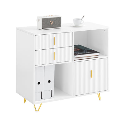 SoBuy ASK11-W Meuble Imprimante et Rangement Bureau Caisson de Bureau avec 3 Tiroirs et 2 Compartiments Ouverts Meuble pour I