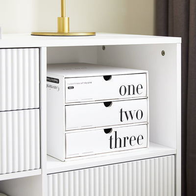 SoBuy ASK11-W Comodă Imprimantă și Depozitare Birou, Dulap de Birou cu 3 Sertare și 2 Compartimente Deschise, Mobilier Compact pentru Imprimantă, Alb 80x40x75 cm