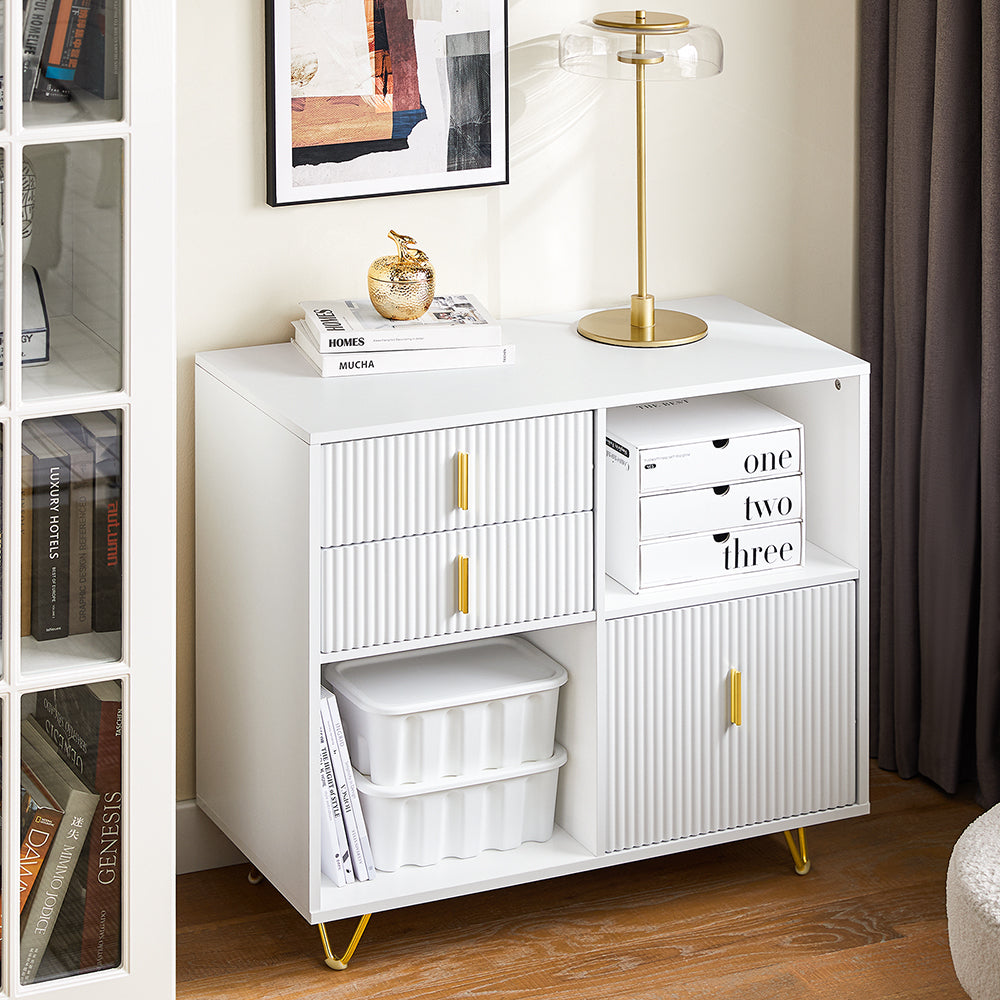 SoBuy ASK11-W Comodă Imprimantă și Depozitare Birou, Dulap de Birou cu 3 Sertare și 2 Compartimente Deschise, Mobilier Compact pentru Imprimantă, Alb 80x40x75 cm