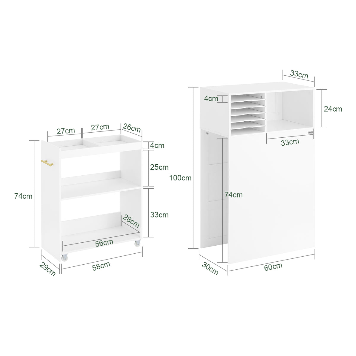 SoBuy ASK12-W Mobilier Imprimantă cu roți Suport Imprimantă Rulabil Dulap de Birou cu Compartimente Mobilier Mic de Depozitare Birou Compact 60x33x100 cm Alb