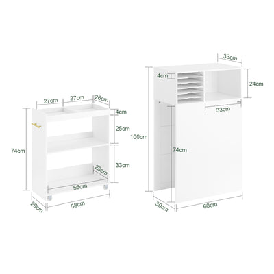 SoBuy ASK12-W Mobilier Imprimantă cu roți Suport Imprimantă Rulabil Dulap de Birou cu Compartimente Mobilier Mic de Depozitare Birou Compact 60x33x100 cm Alb