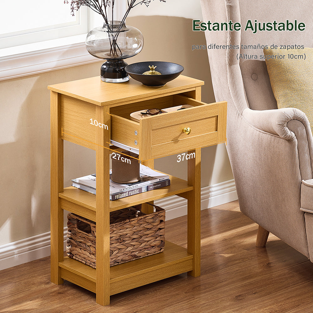 SoBuy FBT46-N Noptieră cu 1 sertar și 2 rafturi, Masă laterală modernă, Natur, L45 x l30 x H68cm
