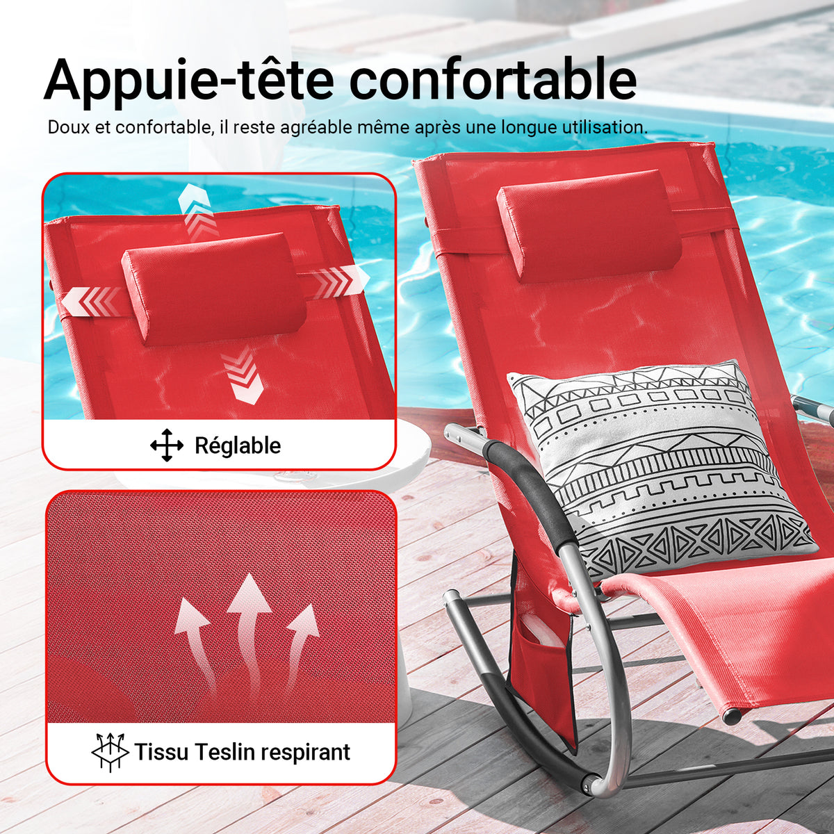 SoBuy OGS28-Rx2 Lot de 2 Chaise Longue Transat de Jardin Bascule avec Appui-tête Réglable et Pochette latérale
