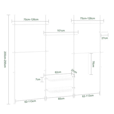 SoBuy KLS04-II-W Suport telescopic pentru haine, rezistent - Dulap deschis reglabil cu bare și rafturi, Cuier pentru dormitor/dressing, Alb