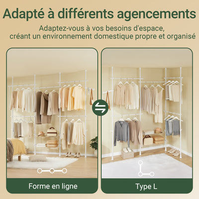 SoBuy KLS04-II-W Suport telescopic pentru haine, rezistent - Dulap deschis reglabil cu bare și rafturi, Cuier pentru dormitor/dressing, Alb