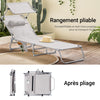 SoBuy OGS48-MI Transat Jardin Extérieur Pliable Bain de Soleil avec Oreiller Chaise Longue Relax avec Pare-Soleil et Poche Latérale Mobilier de Jardin pour Terrasse Plage Piscine Beige 155x56x81cm