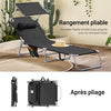 SoBuy OGS48-SCH Șezlong de grădină pliabil cu pernă, șezlong de relaxare cu parasolar și buzunar lateral, mobilier de grădină pentru terasă, plajă, piscină, negru 155x56x81cm