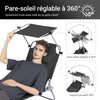 SoBuy OGS48-SCH Șezlong de grădină pliabil cu pernă, șezlong de relaxare cu parasolar și buzunar lateral, mobilier de grădină pentru terasă, plajă, piscină, negru 155x56x81cm