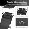 SoBuy OGS48-SCH Șezlong de grădină pliabil cu pernă, șezlong de relaxare cu parasolar și buzunar lateral, mobilier de grădină pentru terasă, plajă, piscină, negru 155x56x81cm