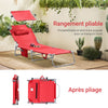 SoBuy OGS48-R Șezlong Pliabil de Grădină Exterior, Șezlong de Plajă cu Pernă, Șezlong Relaxant cu Parasolar și Buzunar Lateral, Mobilier de Grădină pentru Terasă Plajă Piscină, Roșu 155x56x81cm