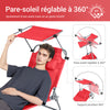 SoBuy OGS48-R Șezlong Pliabil de Grădină Exterior, Șezlong de Plajă cu Pernă, Șezlong Relaxant cu Parasolar și Buzunar Lateral, Mobilier de Grădină pentru Terasă Plajă Piscină, Roșu 155x56x81cm