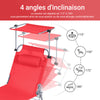 SoBuy OGS48-R Șezlong Pliabil de Grădină Exterior, Șezlong de Plajă cu Pernă, Șezlong Relaxant cu Parasolar și Buzunar Lateral, Mobilier de Grădină pentru Terasă Plajă Piscină, Roșu 155x56x81cm