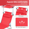 SoBuy OGS48-R Șezlong Pliabil de Grădină Exterior, Șezlong de Plajă cu Pernă, Șezlong Relaxant cu Parasolar și Buzunar Lateral, Mobilier de Grădină pentru Terasă Plajă Piscină, Roșu 155x56x81cm