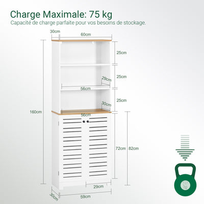 SoBuy BZR44-W Meuble Colonne de Salle de Bain Armoire Haute Meuble de Rangement avec 3 Etagères et 2 Portes persiennes