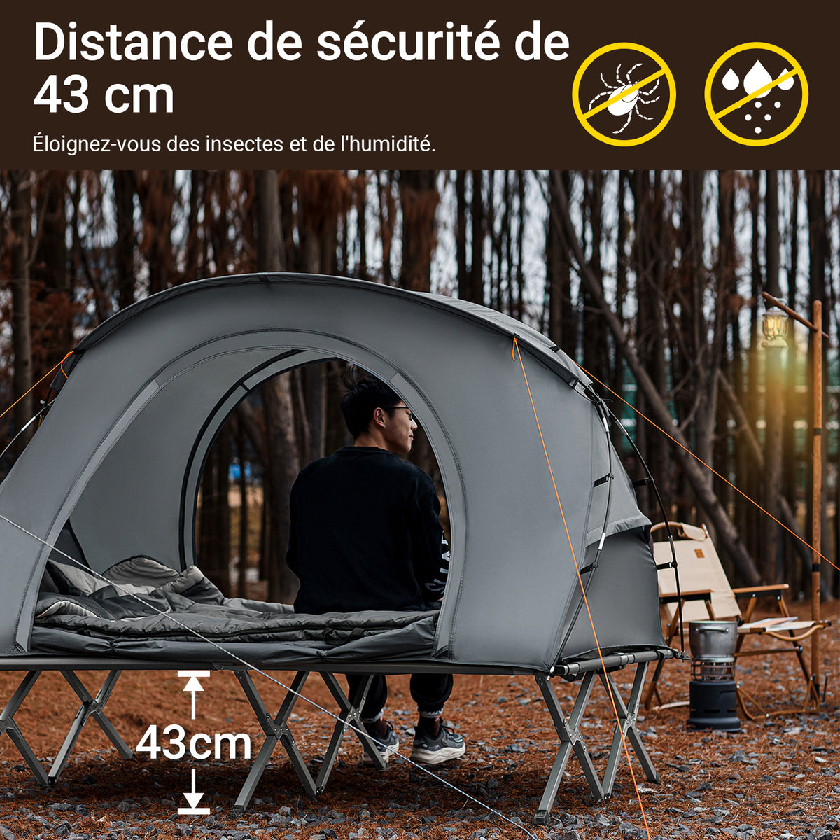 SoBuy OGS60-L-HG Pat Pliabil de Camping din Aluminiu Ușor, 3 în 1 cu Acoperiș Anti-UV + Saltea Gonflabilă Integrată + Geantă de Transport, 2 Persoane