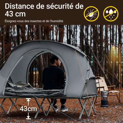 SoBuy OGS60-L-HG Pat Pliabil de Camping din Aluminiu Ușor, 3 în 1 cu Acoperiș Anti-UV + Saltea Gonflabilă Integrată + Geantă de Transport, 2 Persoane