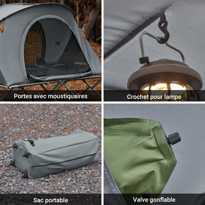 SoBuy OGS60-L-HG Pat Pliabil de Camping din Aluminiu Ușor, 3 în 1 cu Acoperiș Anti-UV + Saltea Gonflabilă Integrată + Geantă de Transport, 2 Persoane