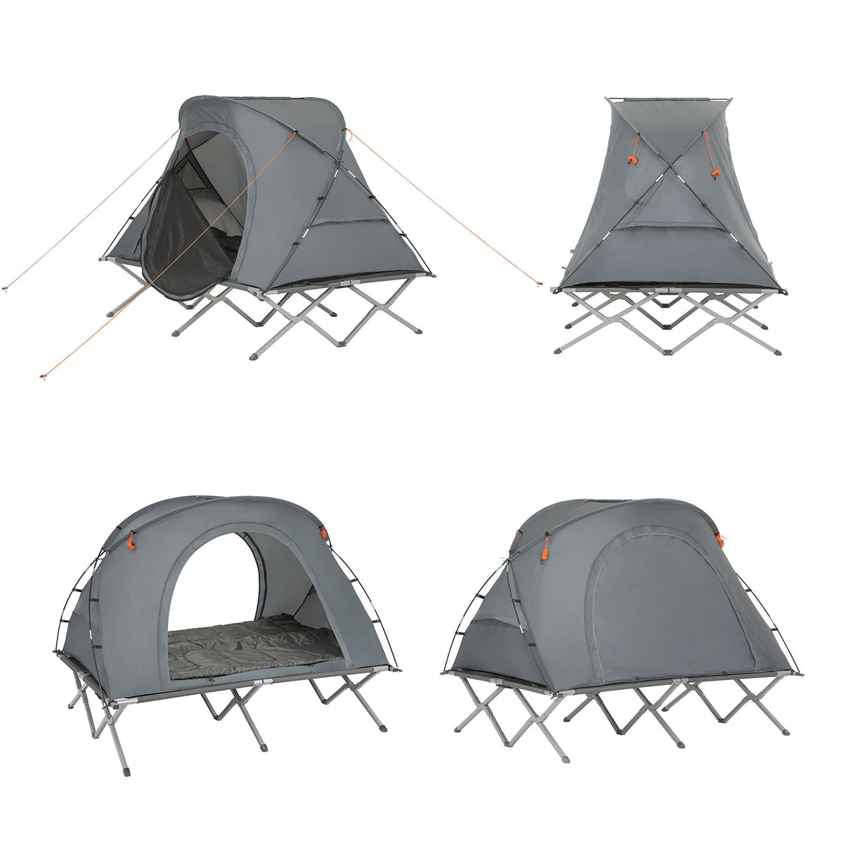 SoBuy OGS60-L-HG Pat Pliabil de Camping din Aluminiu Ușor, 3 în 1 cu Acoperiș Anti-UV + Saltea Gonflabilă Integrată + Geantă de Transport, 2 Persoane