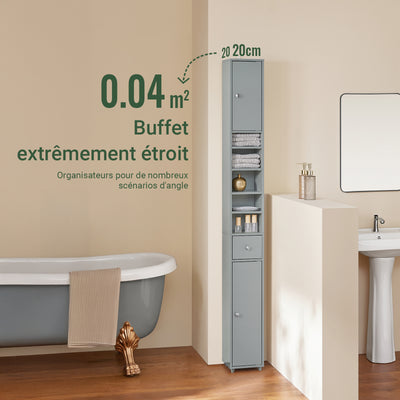 SoBuy BZR34-HG Dulap-coloană înalt de baie cu 1 sertar, 2 uși și 5 compartimente