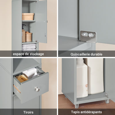 SoBuy BZR34-HG Dulap-coloană înalt de baie cu 1 sertar, 2 uși și 5 compartimente