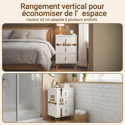 SoBuy FBT115-L-W Noptieră - Noptieră cu 3 sertare, Masă laterală pentru dormitor - Dulap modern de depozitare, alb L40 x P40 x H63 cm