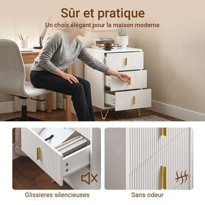 SoBuy FBT115-L-W Noptieră - Noptieră cu 3 sertare, Masă laterală pentru dormitor - Dulap modern de depozitare, alb L40 x P40 x H63 cm