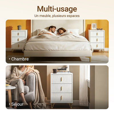 SoBuy FBT115-L-W Noptieră - Noptieră cu 3 sertare, Masă laterală pentru dormitor - Dulap modern de depozitare, alb L40 x P40 x H63 cm