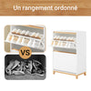 SoBuy FSR193-WN Meuble à Chaussures à Abattants 2 Niveaux – Rangement Familial pour Entrée – 60x34x91 cm Blanc et Bois