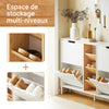 SoBuy FSR183-WN Dulap de pantofi cu 4 uși rabatabile și 3 compartimente deschise, Ultra-subțire 19cm pentru hol – 126x19x85 cm, Alb și Natur