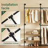 SoBuy KLS19-SCH Suport de haine montat pe perete cu 4 șine + 4 rafturi MDF, Dulap de haine capacitate 120 kg, Cuier pentru dormitor, 265x48x220cm, Negru industrial