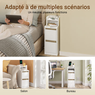 SoBuy FBT171-WN Noptieră îngustă, Masă de noapte cu sertar și raft, Mobilier de accent modern pentru dormitor și living, Alb, 20 x 35 x 60 cm