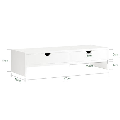 SoBuy BBF02-W Suport pentru monitor PC, înălțător pentru ecran PC de birou cu 2 sertare și spațiu de depozitare, suport universal pentru laptop sau monitor, alb 47x18x11cm