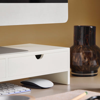 SoBuy BBF02-W Suport pentru monitor PC, înălțător pentru ecran PC de birou cu 2 sertare și spațiu de depozitare, suport universal pentru laptop sau monitor, alb 47x18x11cm