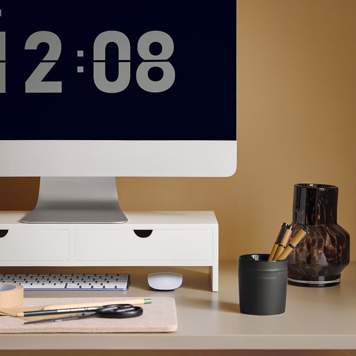 SoBuy BBF02-W Suport pentru monitor PC, înălțător pentru ecran PC de birou cu 2 sertare și spațiu de depozitare, suport universal pentru laptop sau monitor, alb 47x18x11cm
