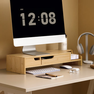 SoBuy BBF12-N Suport monitor Suport ergonomic monitor Suport universal pentru monitor calculator, 2 sertare