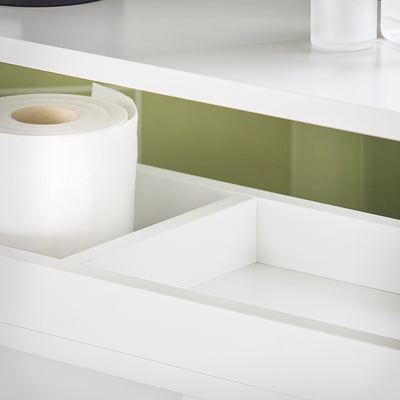 SoBuy BZR02-W Dulap WC Baie cu Roți, Dulap Mic de Depozitare, cu 2 Uși Glisante și Raft Deschis, Dulap Toaletă pentru Spații Reduse Alb 70x71x20cm