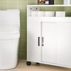 SoBuy BZR02-W Dulap WC Baie cu Roți, Dulap Mic de Depozitare, cu 2 Uși Glisante și Raft Deschis, Dulap Toaletă pentru Spații Reduse Alb 70x71x20cm