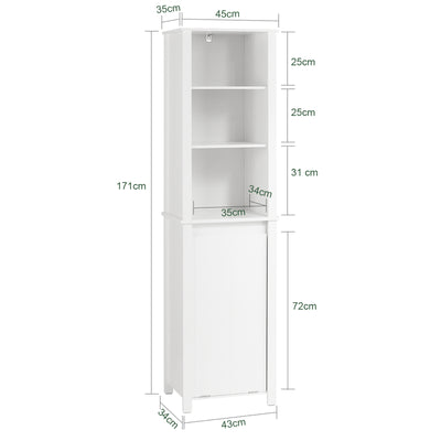 SoBuy BZR102-W Colonne Salle de Bain avec 3 Étagères et Sac à Linge Amovible – L45×P35×H171 cm, Charge 40 kg, Blanc