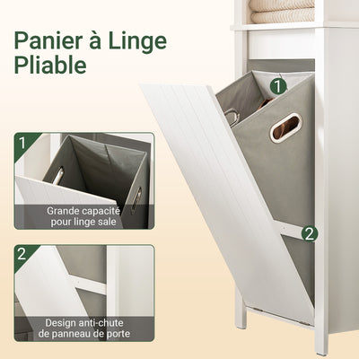 SoBuy BZR102-W Colonne Salle de Bain avec 3 Étagères et Sac à Linge Amovible – L45×P35×H171 cm, Charge 40 kg, Blanc