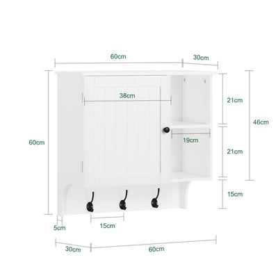SoBuy BZR103-W Armoire Haute Murale Placard Mural Meuble Haut de Salle de Bain Meuble Suspendu Meuble Murale